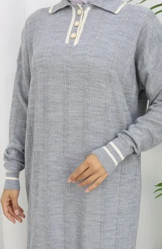 Knitwear Polo Collar Buttoned Dress 1135-05 Gray 1135-05