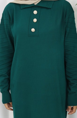 Gebreide Polokraagjurk Met Knopen 1141-01 Petrol 1141-01