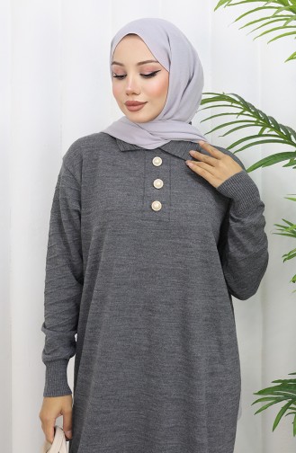 Gebreide Polokraagjurk Met Knopen 1141-02 Antraciet 1141-02