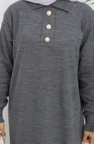 Gebreide Polokraagjurk Met Knopen 1141-02 Antraciet 1141-02