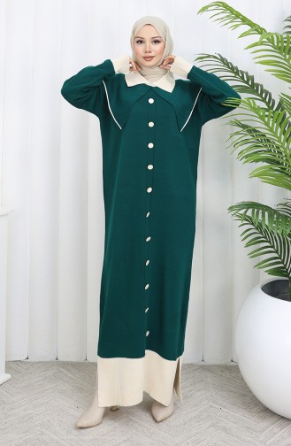 Robe En Maille à Col Boutonné Et Détails 0513-03 Pétrole 0513-03