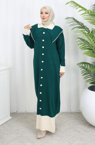 Robe En Maille à Col Boutonné Et Détails 0513-03 Pétrole 0513-03