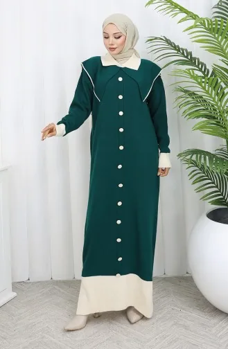 Gebreide Jurk Met Knoopjeskraag En Details 0513-03 Petrol 0513-03