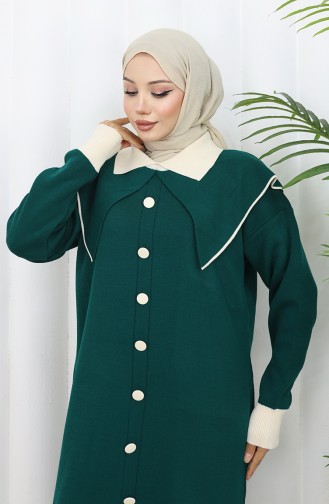 Robe En Maille à Col Boutonné Et Détails 0513-03 Pétrole 0513-03