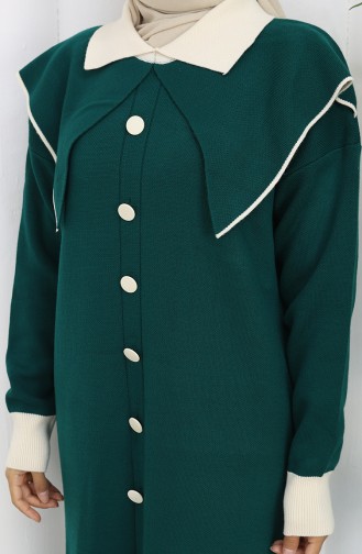 Robe En Maille à Col Boutonné Et Détails 0513-03 Pétrole 0513-03