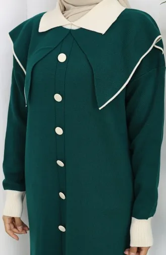 Gebreide Jurk Met Knoopjeskraag En Details 0513-03 Petrol 0513-03