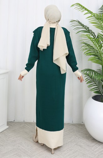 Robe En Maille à Col Boutonné Et Détails 0513-03 Pétrole 0513-03
