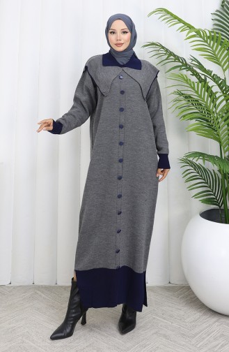 Robe En Maille à Col Boutonné Et Détails 0513-07 Gris 0513-07