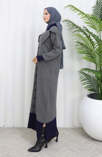 Robe En Maille à Col Boutonné Et Détails 0513-07 Gris 0513-07