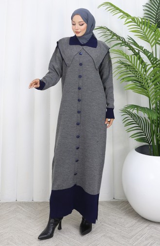 Robe En Maille à Col Boutonné Et Détails 0513-07 Gris 0513-07
