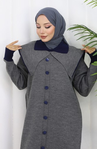 Robe En Maille à Col Boutonné Et Détails 0513-07 Gris 0513-07