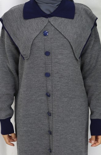Robe En Maille à Col Boutonné Et Détails 0513-07 Gris 0513-07