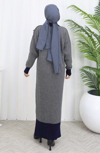 Robe En Maille à Col Boutonné Et Détails 0513-07 Gris 0513-07