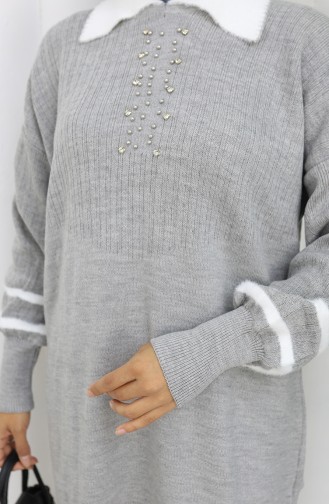 Triko Yaka Detaylı Tunik Pantolon İkili Takım 1002-02 Gri