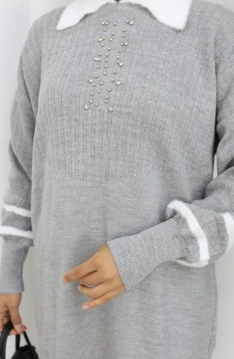 Strickanzug Mit Kragen Tunika Und Hose 1002-02 Grau 1002-02