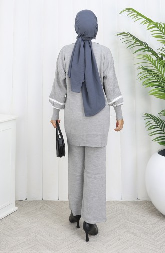 Triko Yaka Detaylı Tunik Pantolon İkili Takım 1002-02 Gri