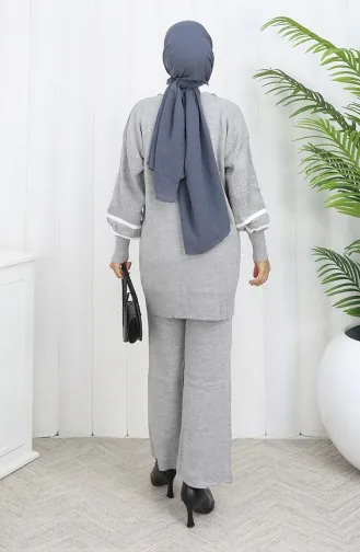 Strickanzug Mit Kragen Tunika Und Hose 1002-02 Grau 1002-02