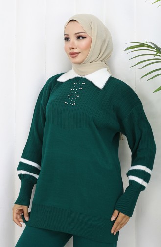 Triko Yaka Detaylı Tunik Pantolon İkili Takım 1002-03 Petrol