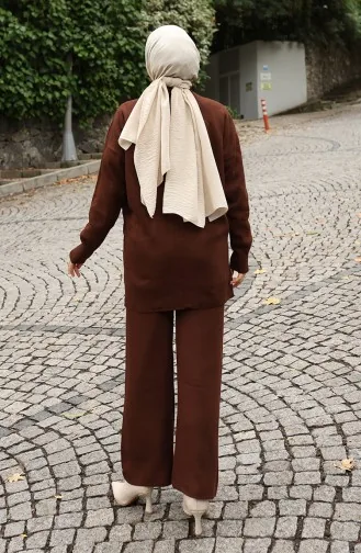 Triko Balıkçı Yaka Tunik Pantolon İkili Takım 1015-05 Kahverengi