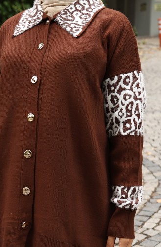 Knitwear Buttoned Garnished Tunic Trousers Two Piece Suit 1020-03 Brown 1020-03