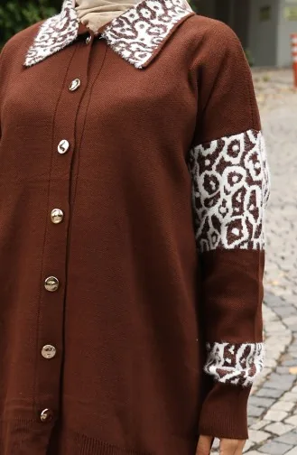 Gebreide Tuniek Met Knopen En Garneringen Tweedelig Pak 1020-03 Bruin 1020-03
