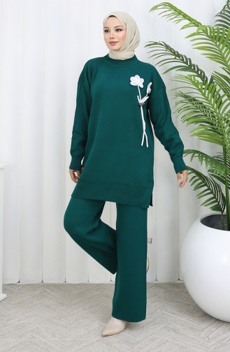 Strickmode Blumen Detail Tunika Hose Zweiteiler 1037-03 Petrol 1037-03