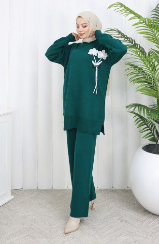 Strickmode Blumen Detail Tunika Hose Zweiteiler 1037-03 Petrol 1037-03