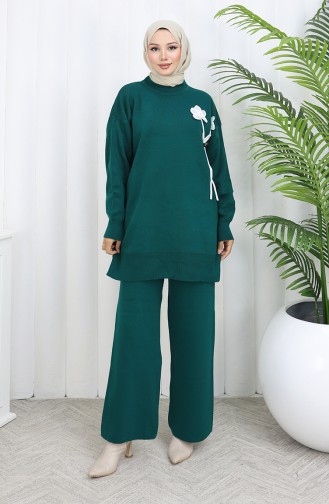 Strickmode Blumen Detail Tunika Hose Zweiteiler 1037-03 Petrol 1037-03