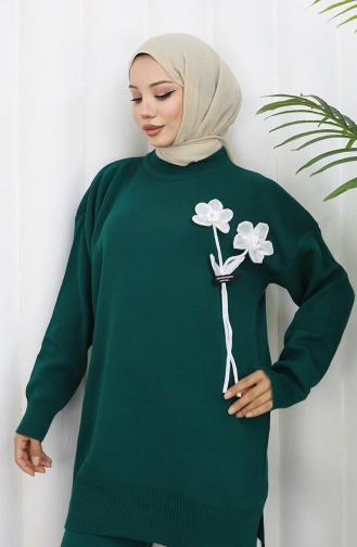 Strickmode Blumen Detail Tunika Hose Zweiteiler 1037-03 Petrol 1037-03