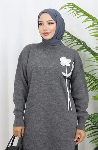 Gebreid Bloemenpatroon Tuniek Broek Tweedelig Pak 1037-08 Grijs 1037-08