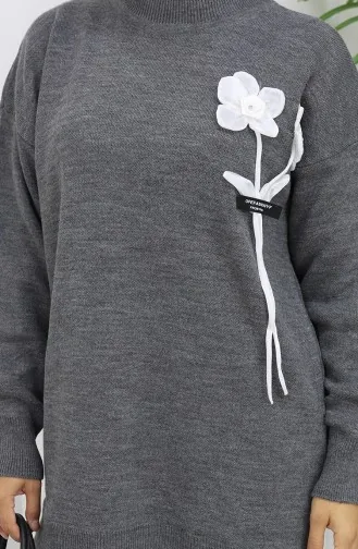 Gebreid Bloemenpatroon Tuniek Broek Tweedelig Pak 1037-08 Grijs 1037-08
