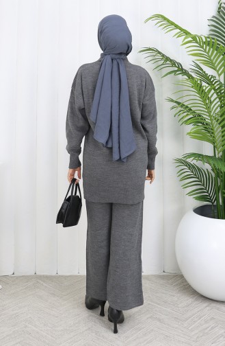 Strickmode Blumen Detail Tunika Hose Zweiteiler 1037-08 Grau 1037-08