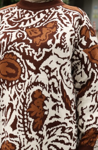 Ensemble Deux Pièces En Tricot Tunique Garnie Et Pantalon 1060-03 Marron 1060-03