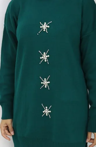 Knitwear Pearl Embroidered Tunic Trousers Two Piece Set 1068-03 Petrol 1068-03