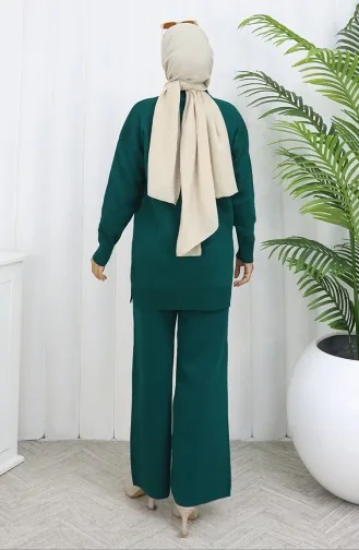 Knitwear Pearl Embroidered Tunic Trousers Two Piece Set 1068-03 Petrol 1068-03