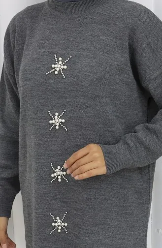 Knitwear Pearl Embroidered Tunic Trousers Two Piece Suit 1068-04 Gray 1068-04