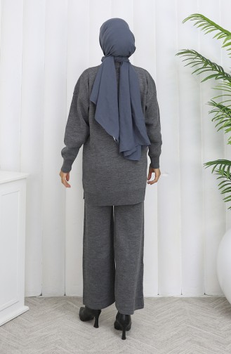 Triko İnci İşlemeli Tunik Pantolon İkili Takım 1068-04 Gri