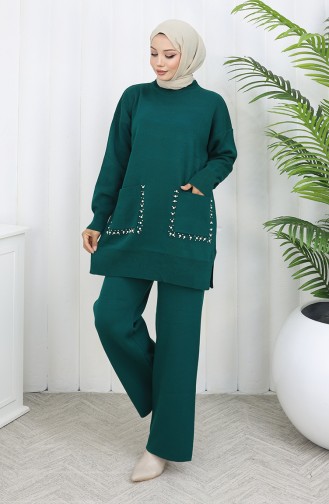 Ensemble Deux Pièces En Tricot Tunique Et Pantalon à Perles 1070-03 Pétrole 1070-03