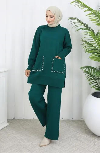 Knitwear Pocket Pearled Tunic Trousers Two Piece Suit 1070-03 Petrol 1070-03