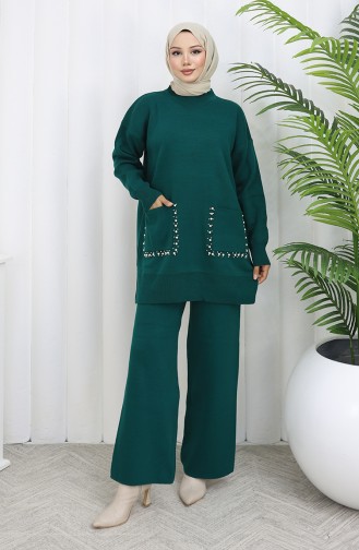 Ensemble Deux Pièces En Tricot Tunique Et Pantalon à Perles 1070-03 Pétrole 1070-03