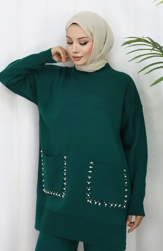 Knitwear Pocket Pearled Tunic Trousers Two Piece Suit 1070-03 Petrol 1070-03