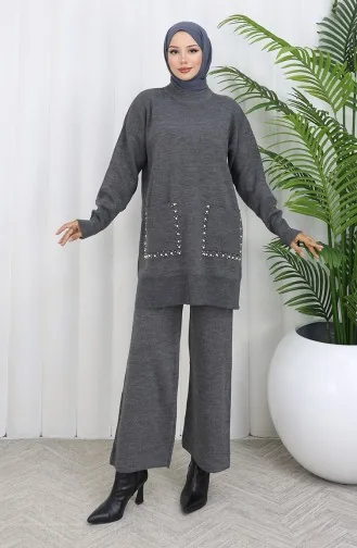 Strickmode Tasche Perlen Tunika Hose Zweiteiler 1070-07 Grau 1070-07