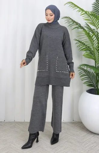 Strickmode Tasche Perlen Tunika Hose Zweiteiler 1070-07 Grau 1070-07