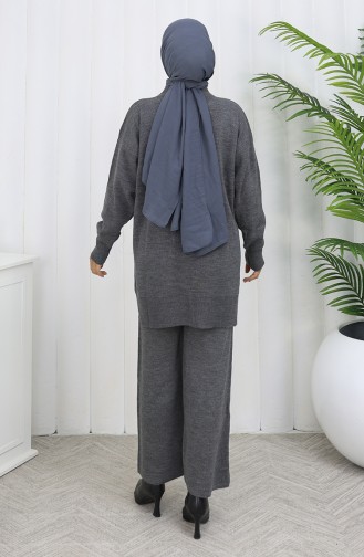 Ensemble Deux Pièces En Tricot Avec Poche Et Perles Tunique Et Pantalon 1070-07 Gris 1070-07