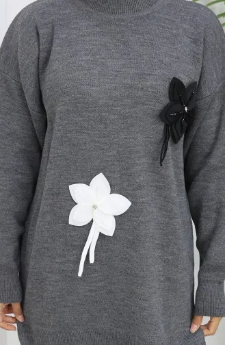 Triko Çiçekli Tunik Pantolon İkili Takım 1077-04 Gri
