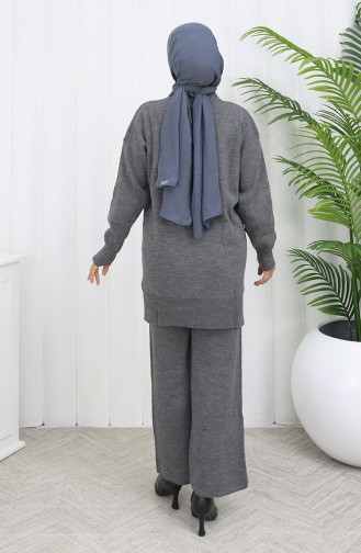 Gebreide Bloemen Tuniek Broek Tweedelig Set 1077-04 Grijs 1077-04
