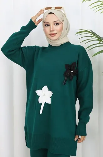 Strickmode Geblümte Tunika Hose Zweiteiler 1077-07 Petrol 1077-07