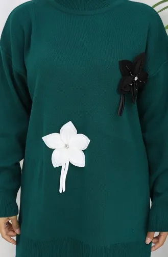 Strickmode Geblümte Tunika Hose Zweiteiler 1077-07 Petrol 1077-07