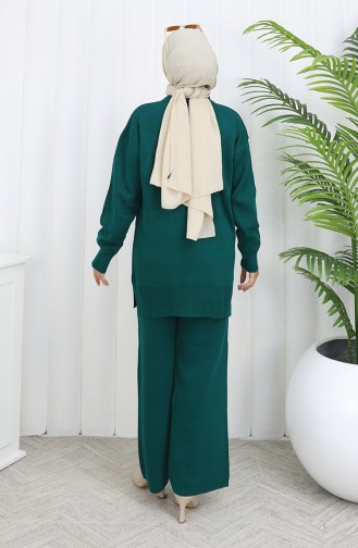 Knitwear Floral Tunic Trousers Two Piece Set 1077-07 Petrol 1077-07