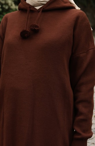 Knitwear Hooded Tunic Trousers Two Piece Suit 1079-01 Brown 1079-01